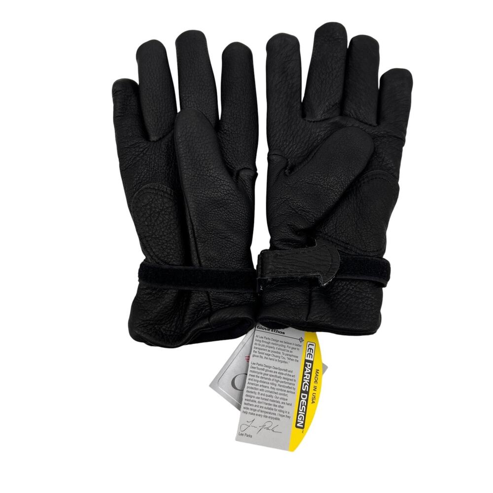 Vintage Lee Parks Motorcycle Gloves Mens Medium Black Deerskin Leather Made USA